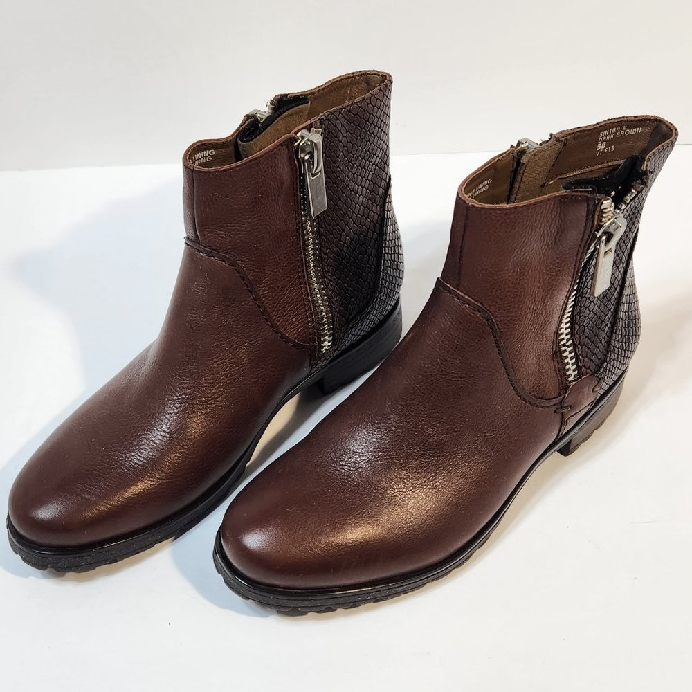 EARTHIES “Sintra 2” Brown Ankle Boot Women’s 5B~Double Zip Bootie Shoes (S-04)